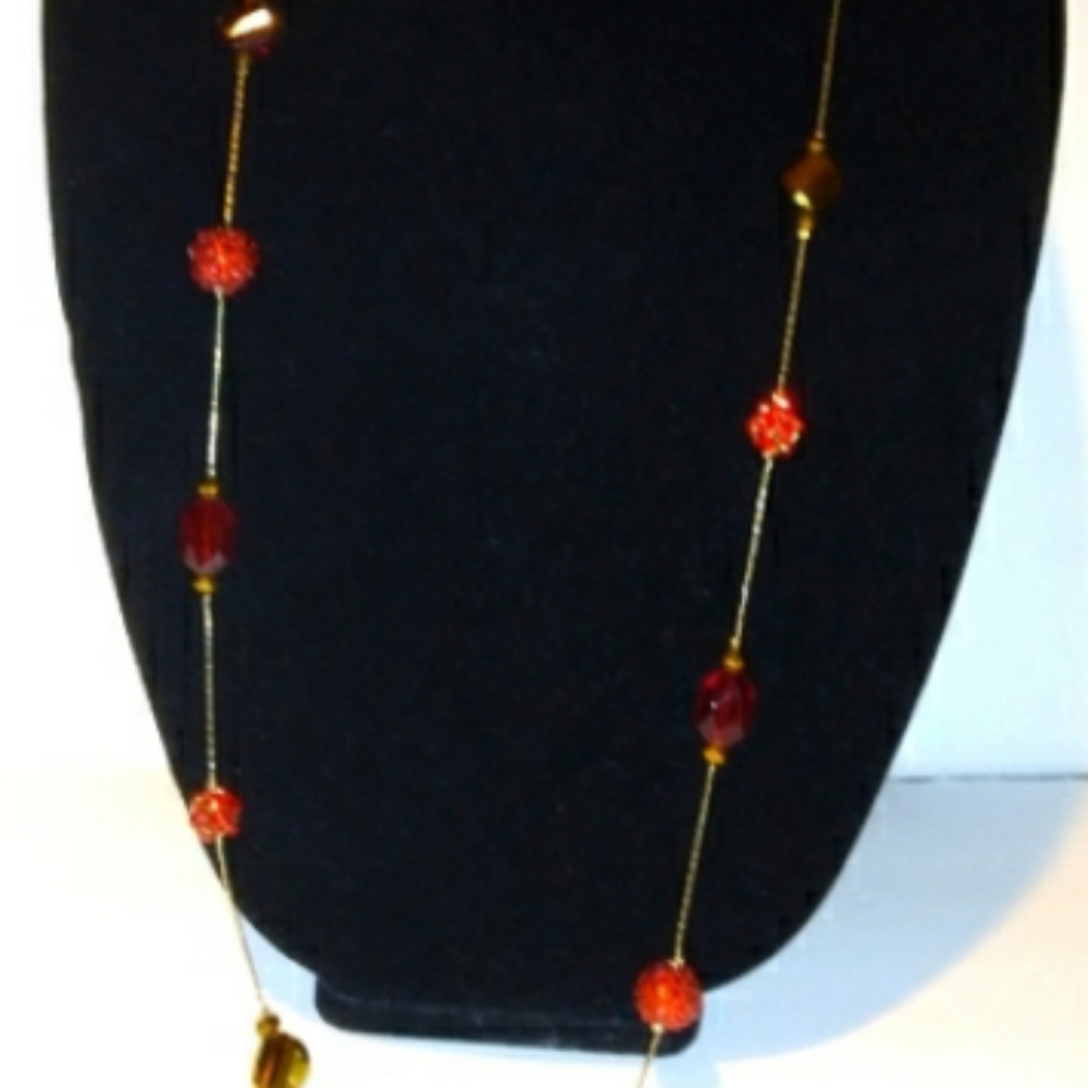 Long Floral Intricate Beading Golden Chain Necklace - Picture 11 of 11